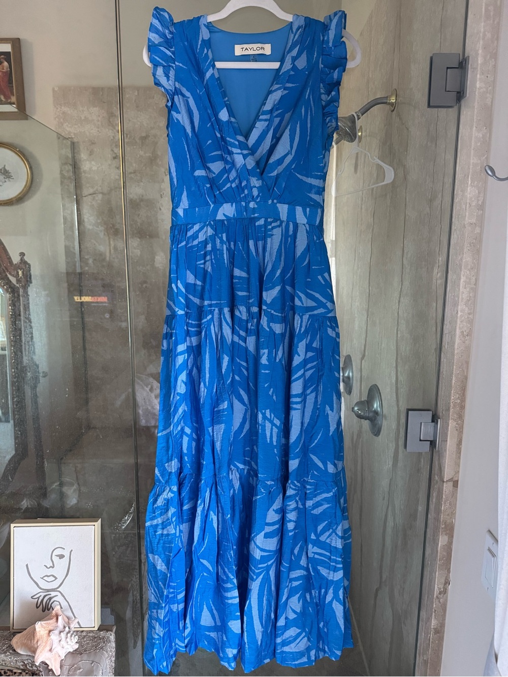 Taylor Royal Blue Printed Ruffle Strap Maxi Dress